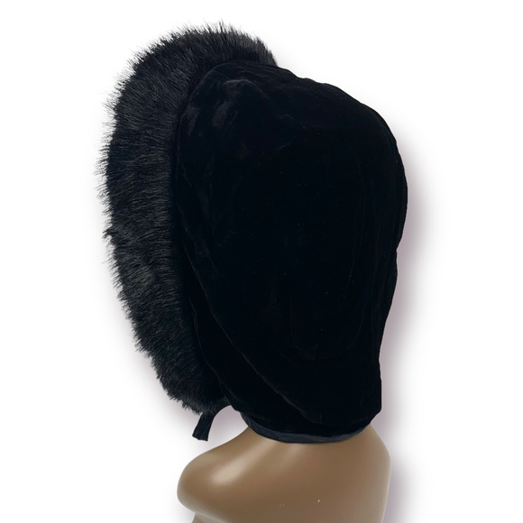 Vintage reversible crushed velvet hood with faux fur trim - Picture 7 of 14